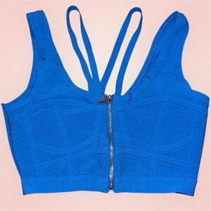 BEBE Royal Blue Strappy Zip-Front Crop Top 💖